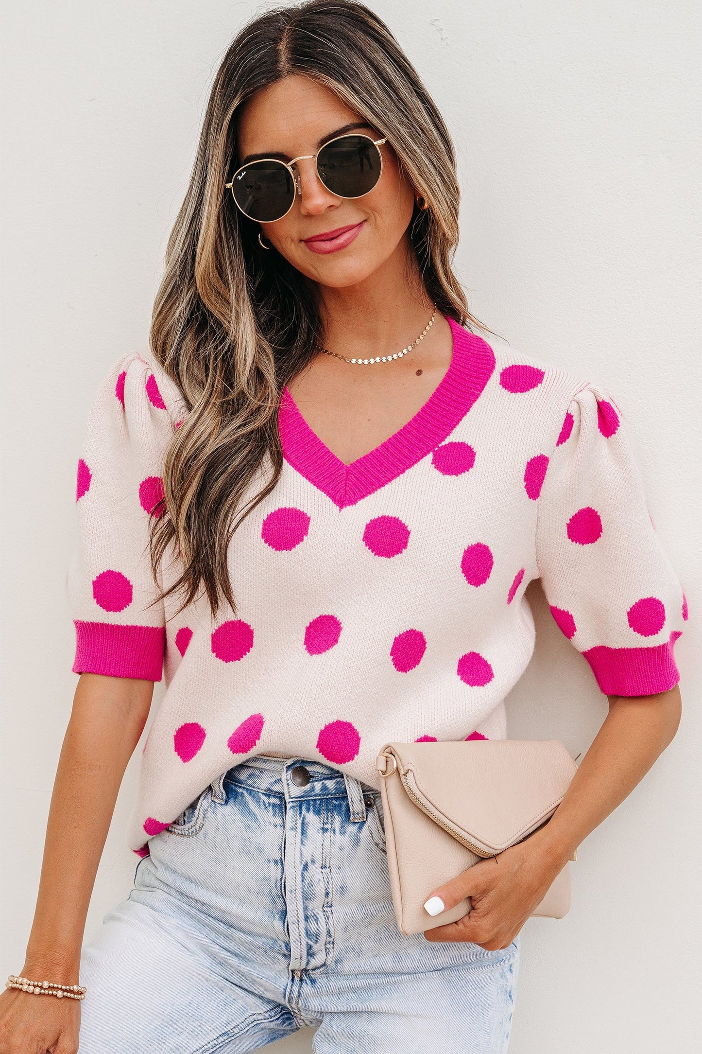 Alexia Puff Short Sleeve Sweater Threaded Pear