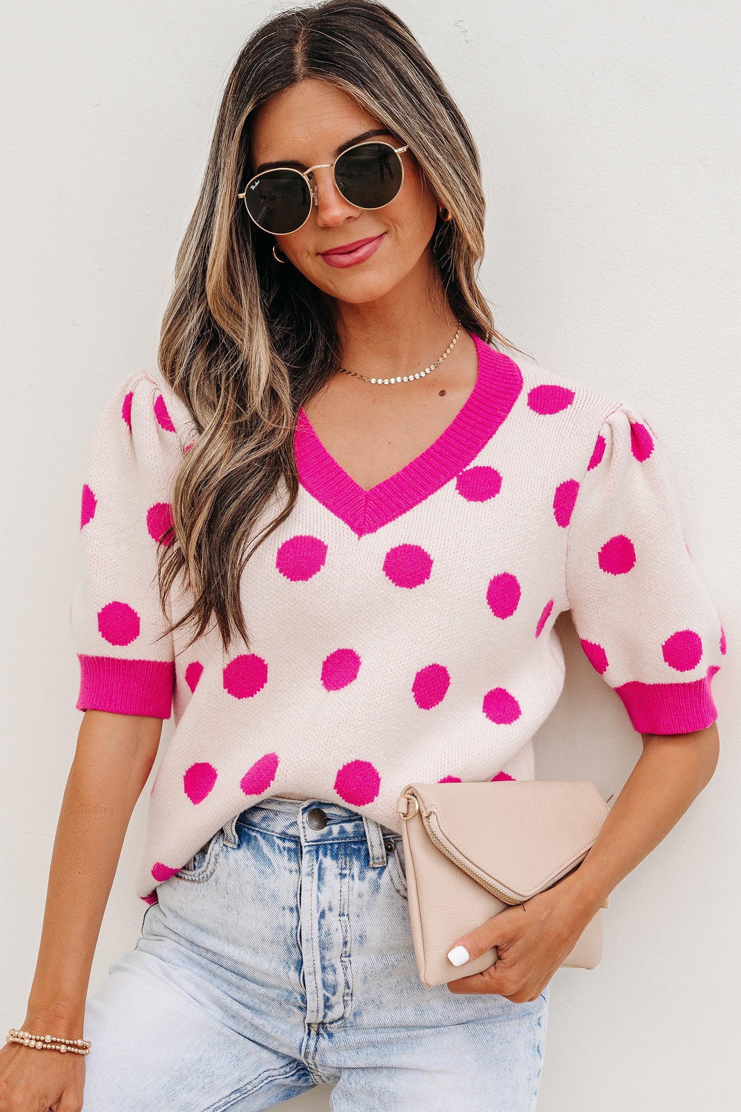 Alexia Puff Short Sleeve Sweater Threaded Pear