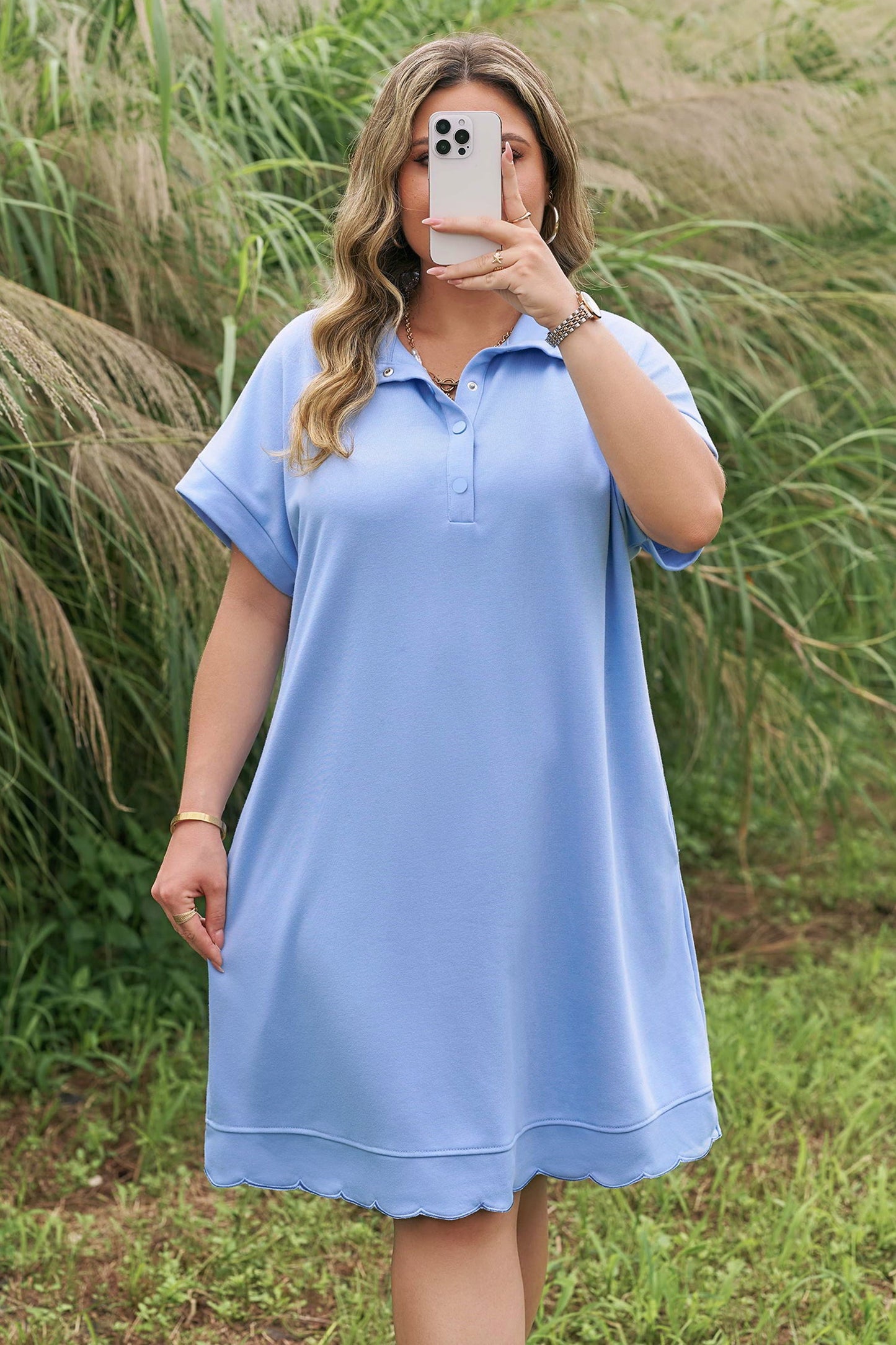 Zaylee Hem Pullover Mini PLUS Dress Threaded Pear