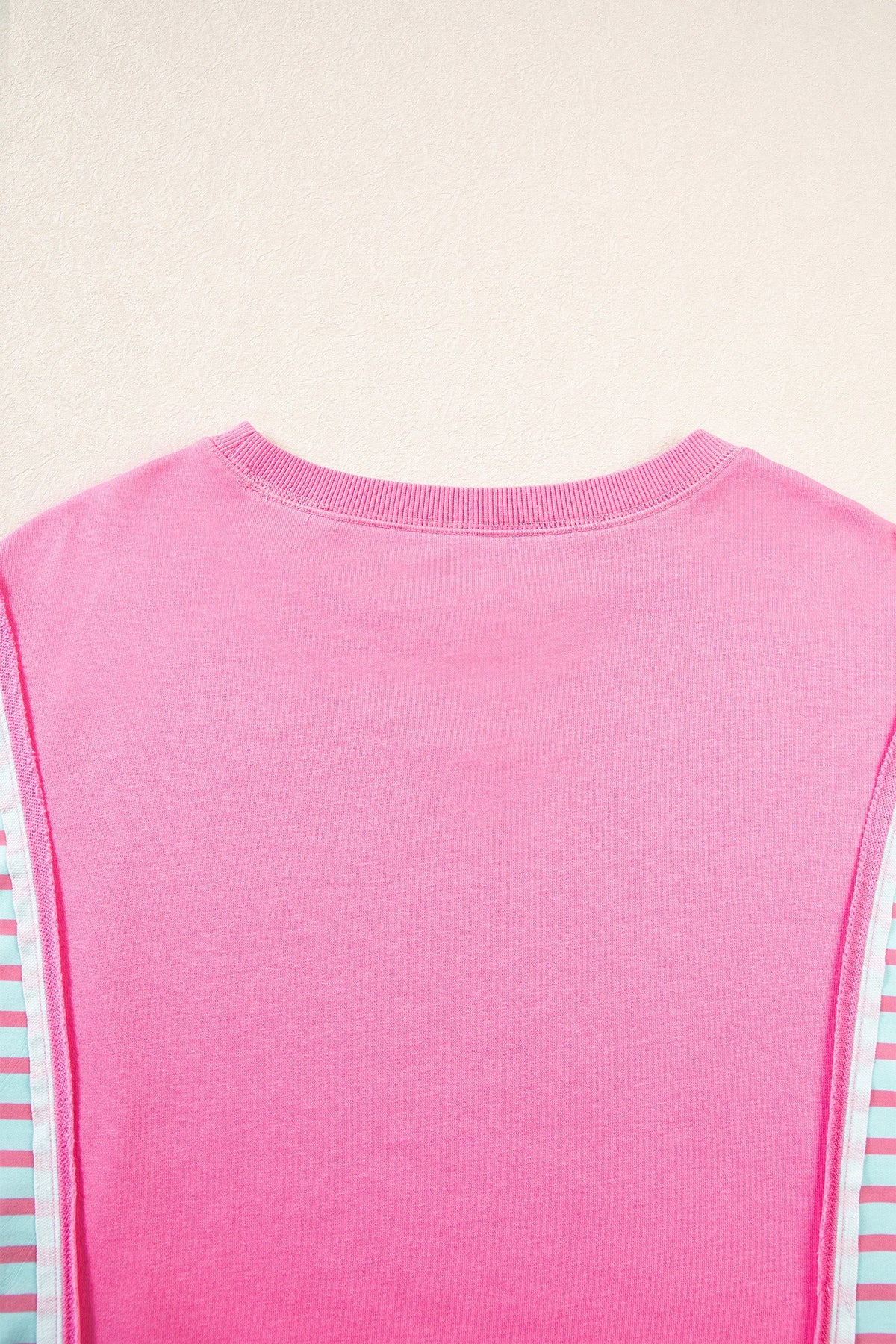 Rose Stripe Color Block Patchwork Relaxed Split Long Sleeve Top