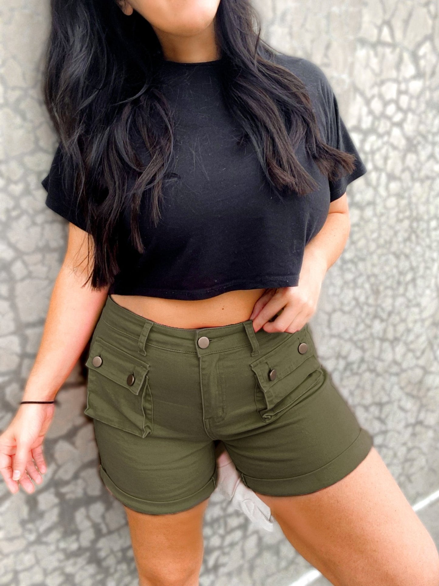 Heidi Hyperstretch Denim Cargo Shorts Girl Code Couture