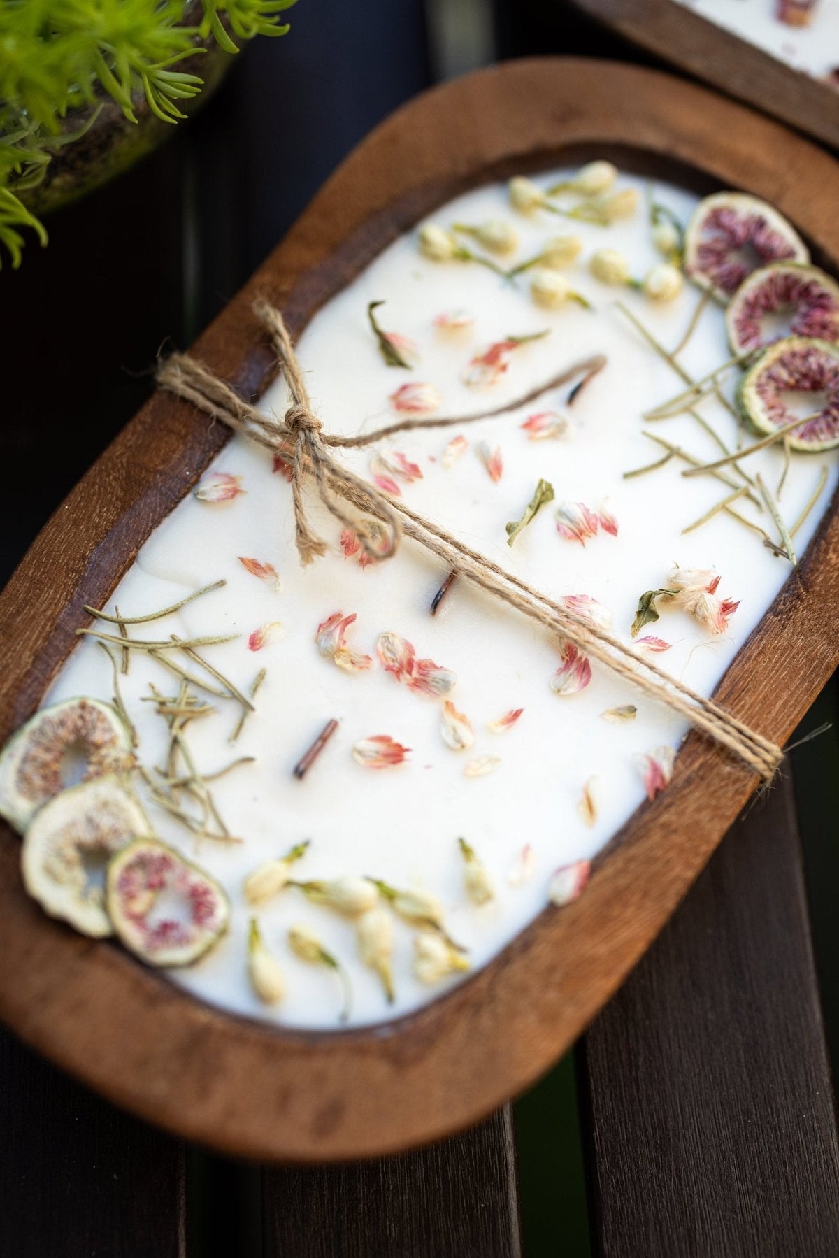 Fruit & Flowers Wood Dough Bowl Candle | Farmhouse Decor | 3 Wood Wick Candle | Gift for Her