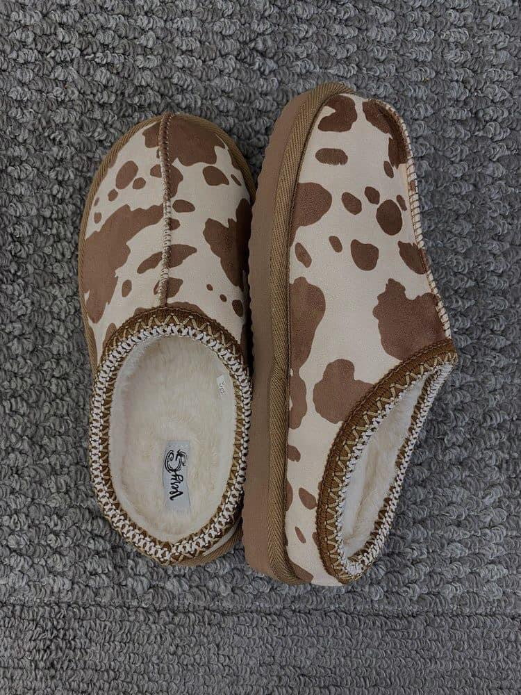 Cow print bruin slippers Gunpowder and Lace Boutique Nac