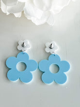 Load image into Gallery viewer, &quot;Fabulous Floral&quot; Blue Dangle Earrings
