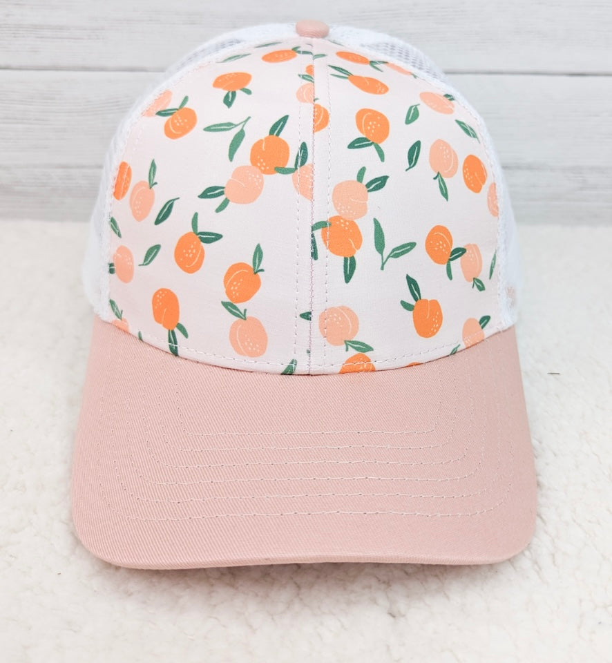 Peach Patterned Trucker Style Hat