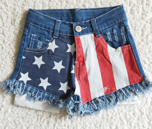 Girls Denim Distressed Shorts-USA
