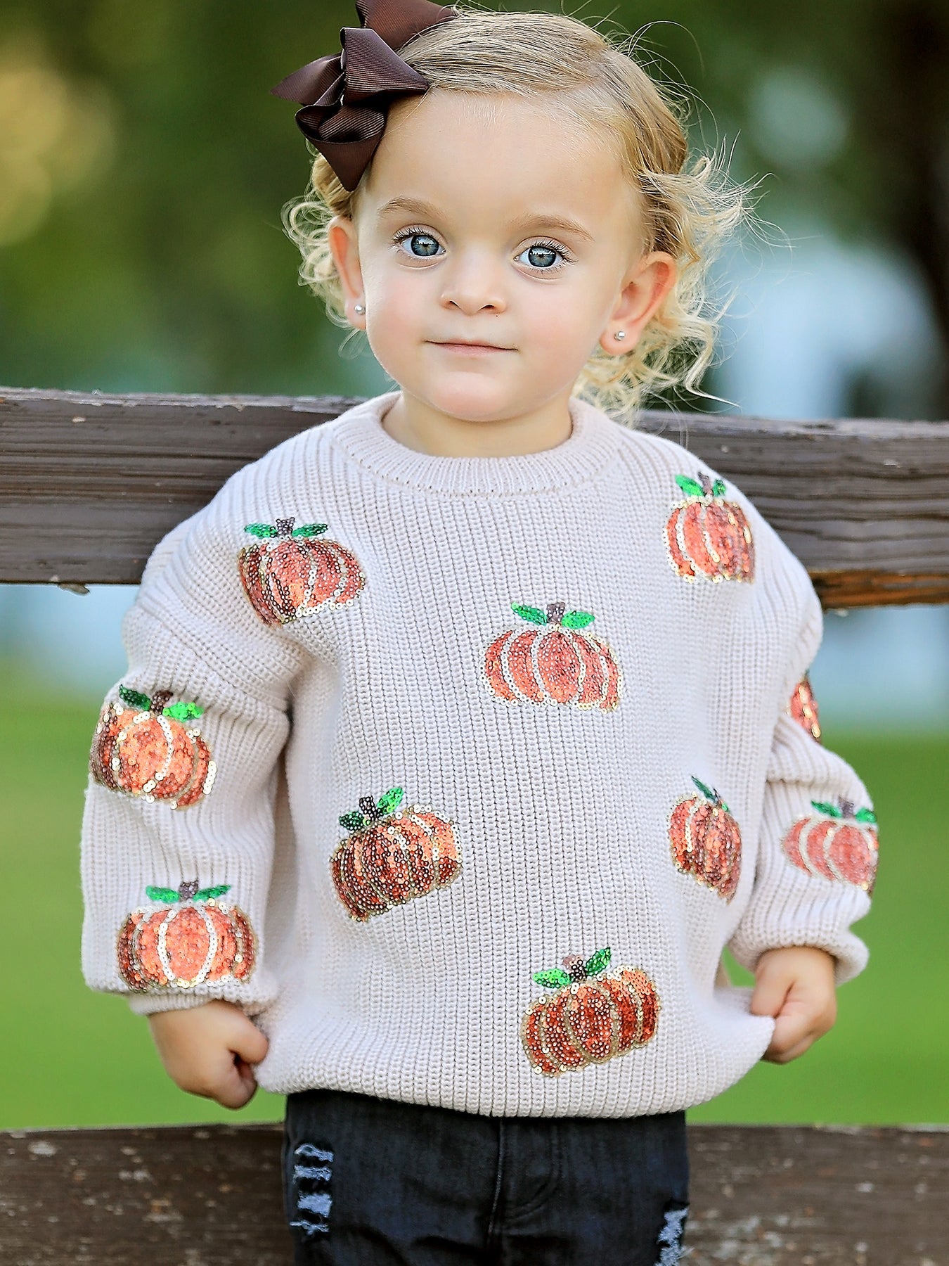 Thanksgiving Pumpkin Sequin Sweater – Beige, Perfect for Fall Rylee Faith Designs