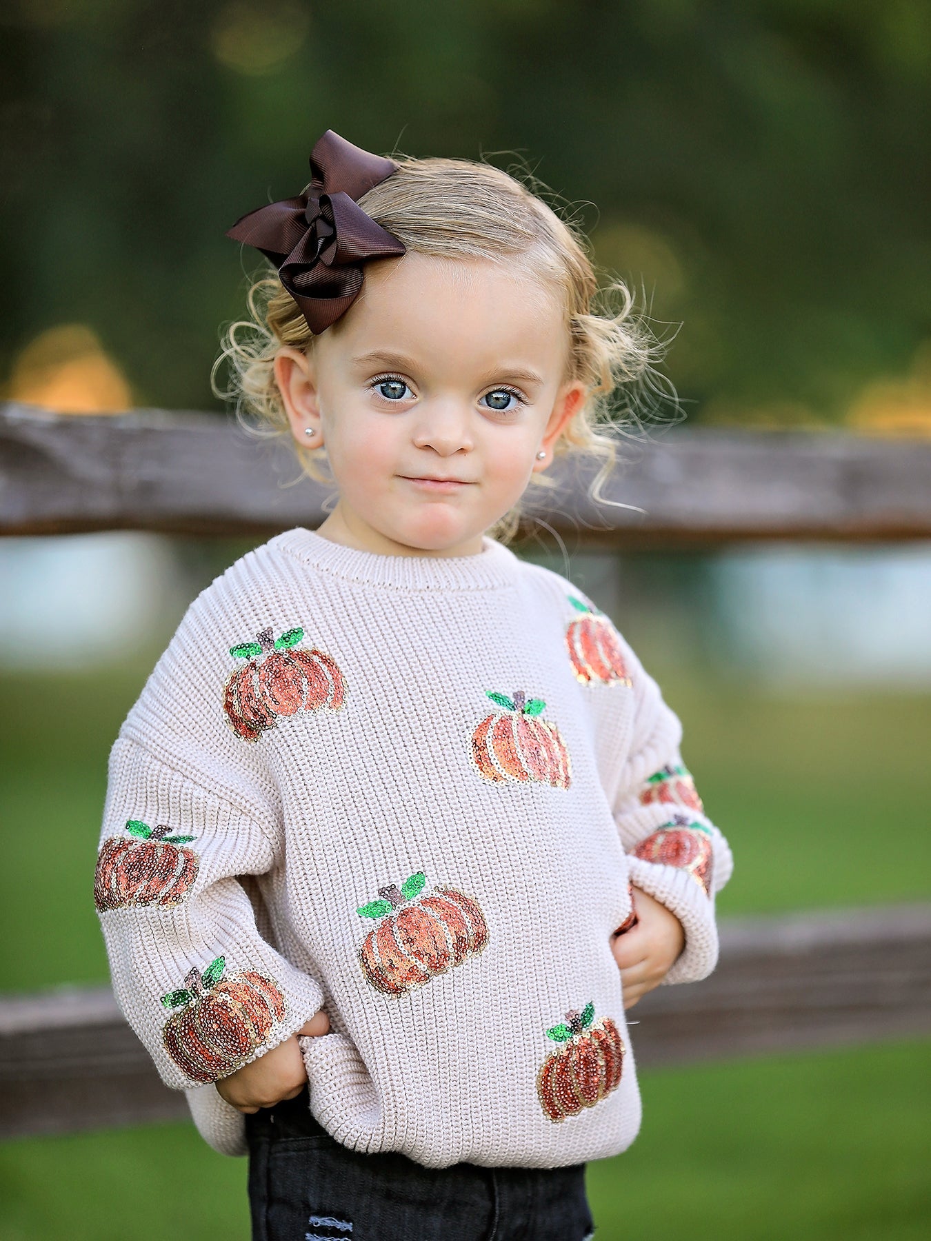 Thanksgiving Pumpkin Sequin Sweater – Beige, Perfect for Fall Rylee Faith Designs
