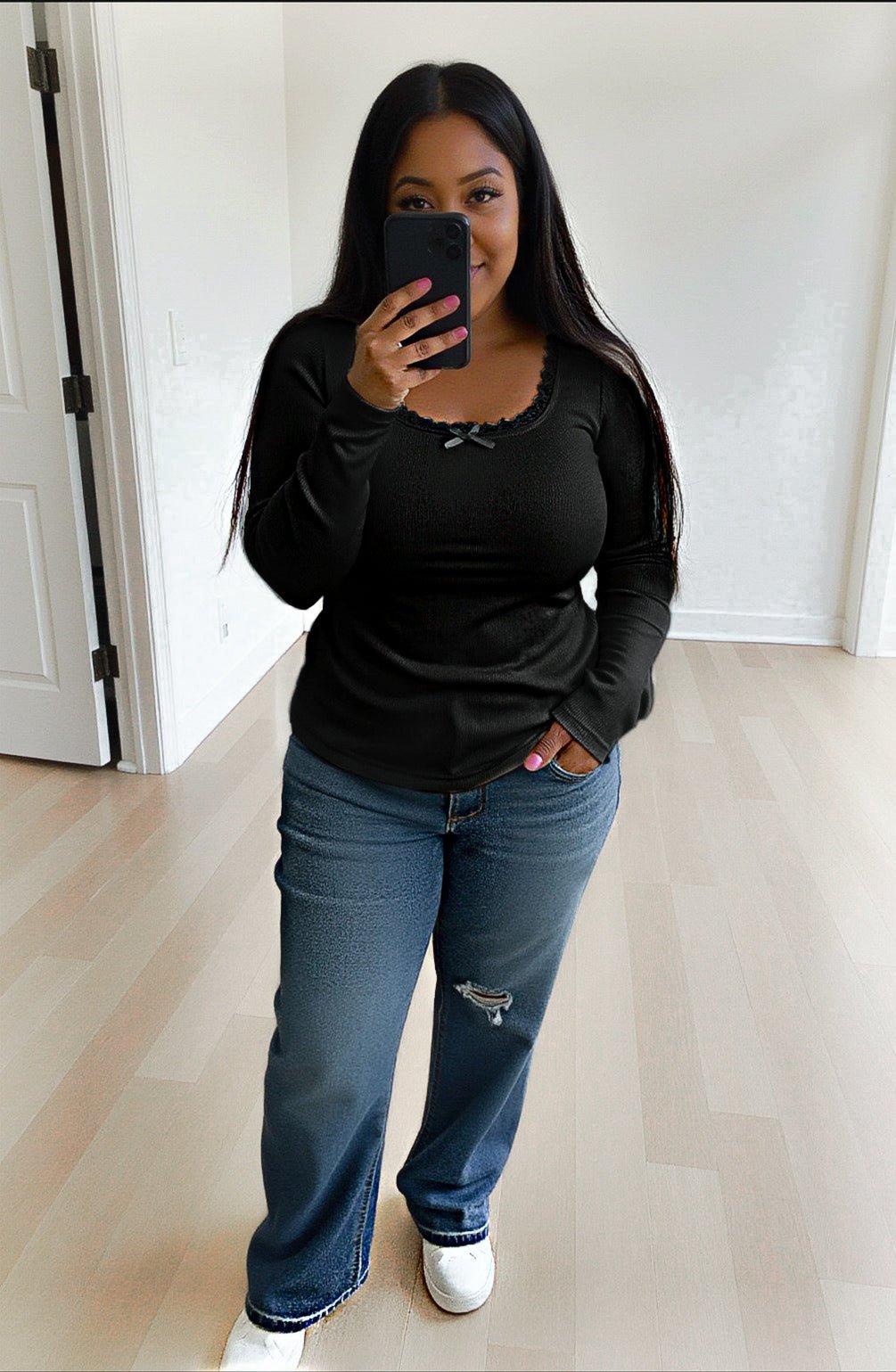 Lace Trim Ribbed Long Sleeve Girl Code Couture