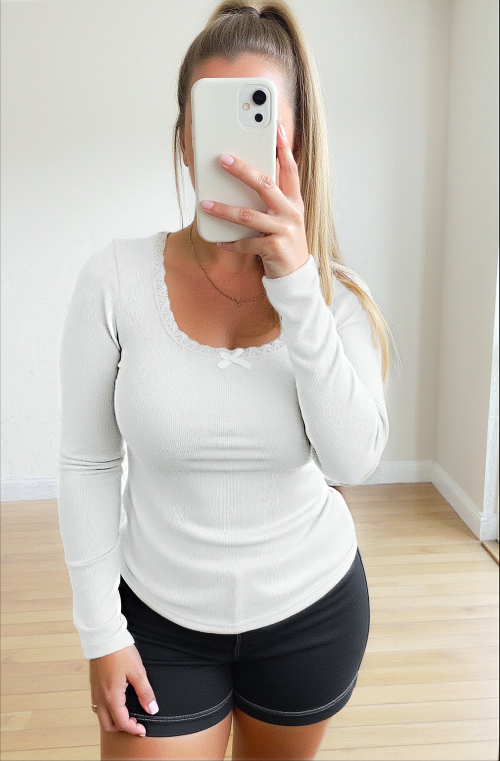 Lace Trim Ribbed Long Sleeve Girl Code Couture