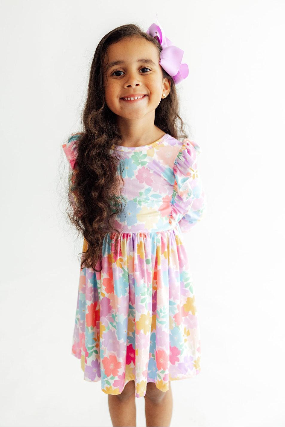 Colorful Carnations 3/4 Sleeve Ruffle Twirl Dress Mila & Rose ®