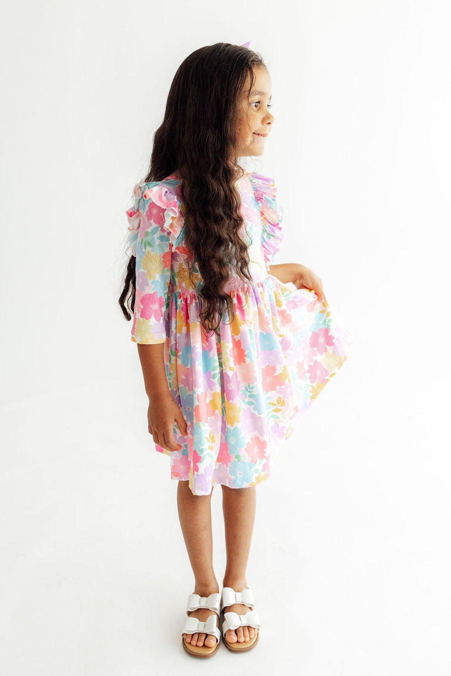 Colorful Carnations 3/4 Sleeve Ruffle Twirl Dress Mila & Rose ®