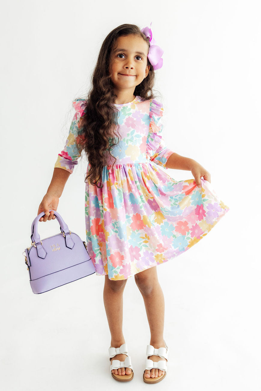 Colorful Carnations 3/4 Sleeve Ruffle Twirl Dress Mila & Rose ®