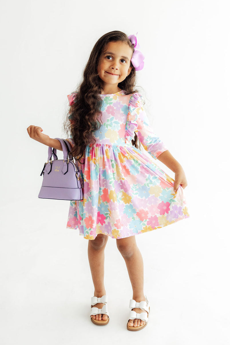 Colorful Carnations 3/4 Sleeve Ruffle Twirl Dress Mila & Rose ®