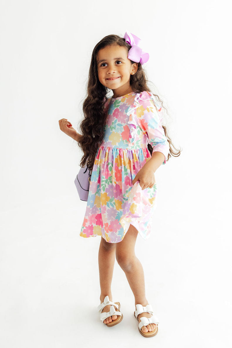 Colorful Carnations 3/4 Sleeve Ruffle Twirl Dress Mila & Rose ®