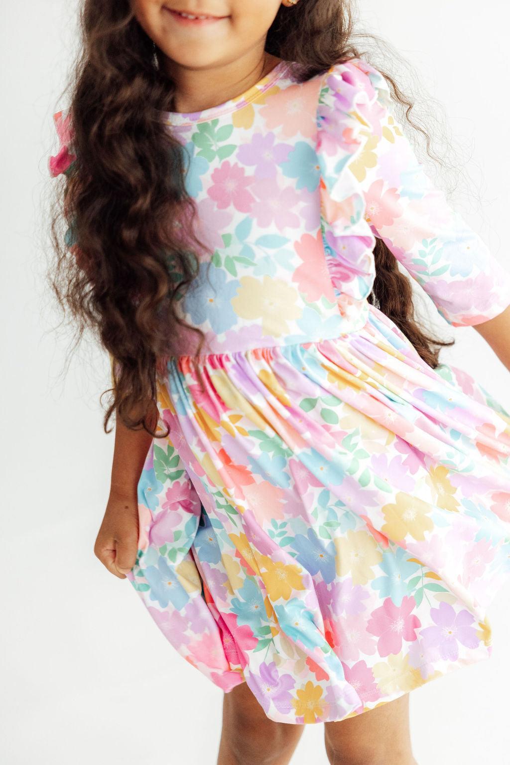Colorful Carnations 3/4 Sleeve Ruffle Twirl Dress Mila & Rose ®