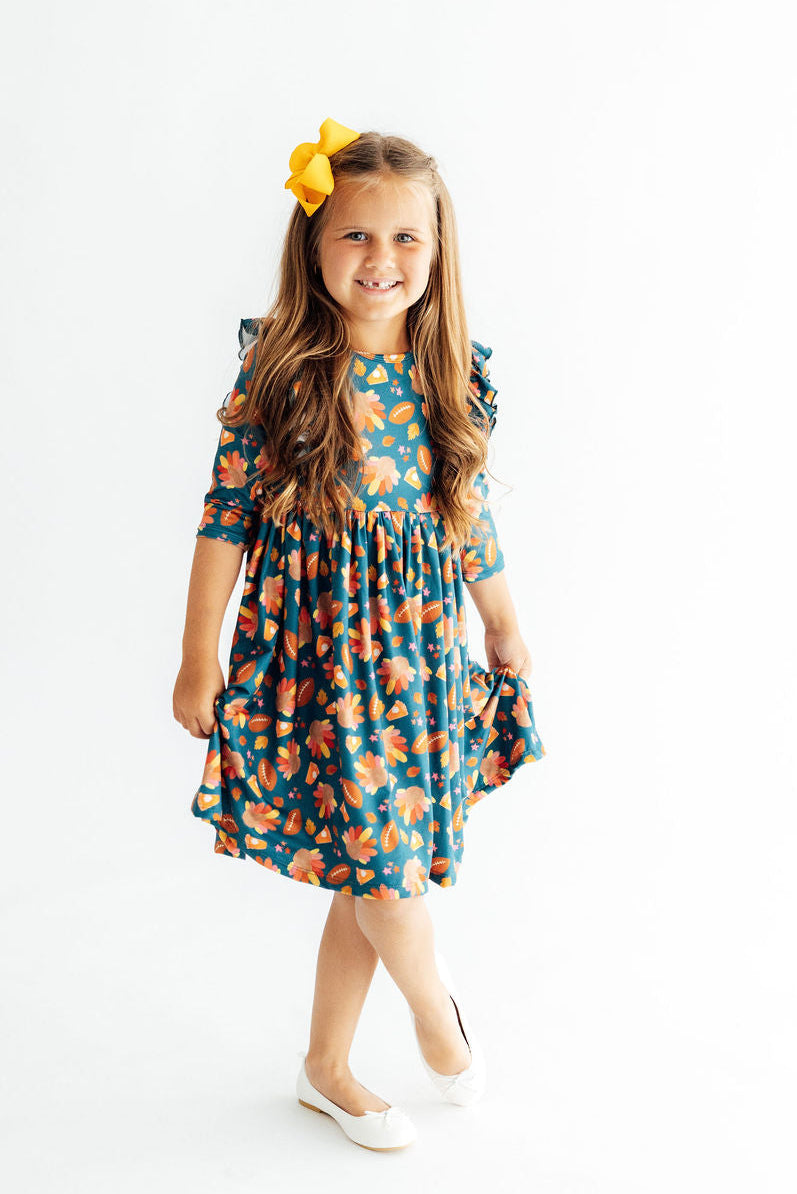 Gobble til You Wobble 3/4 Sleeve Ruffle Twirl Dress Mila & Rose ®