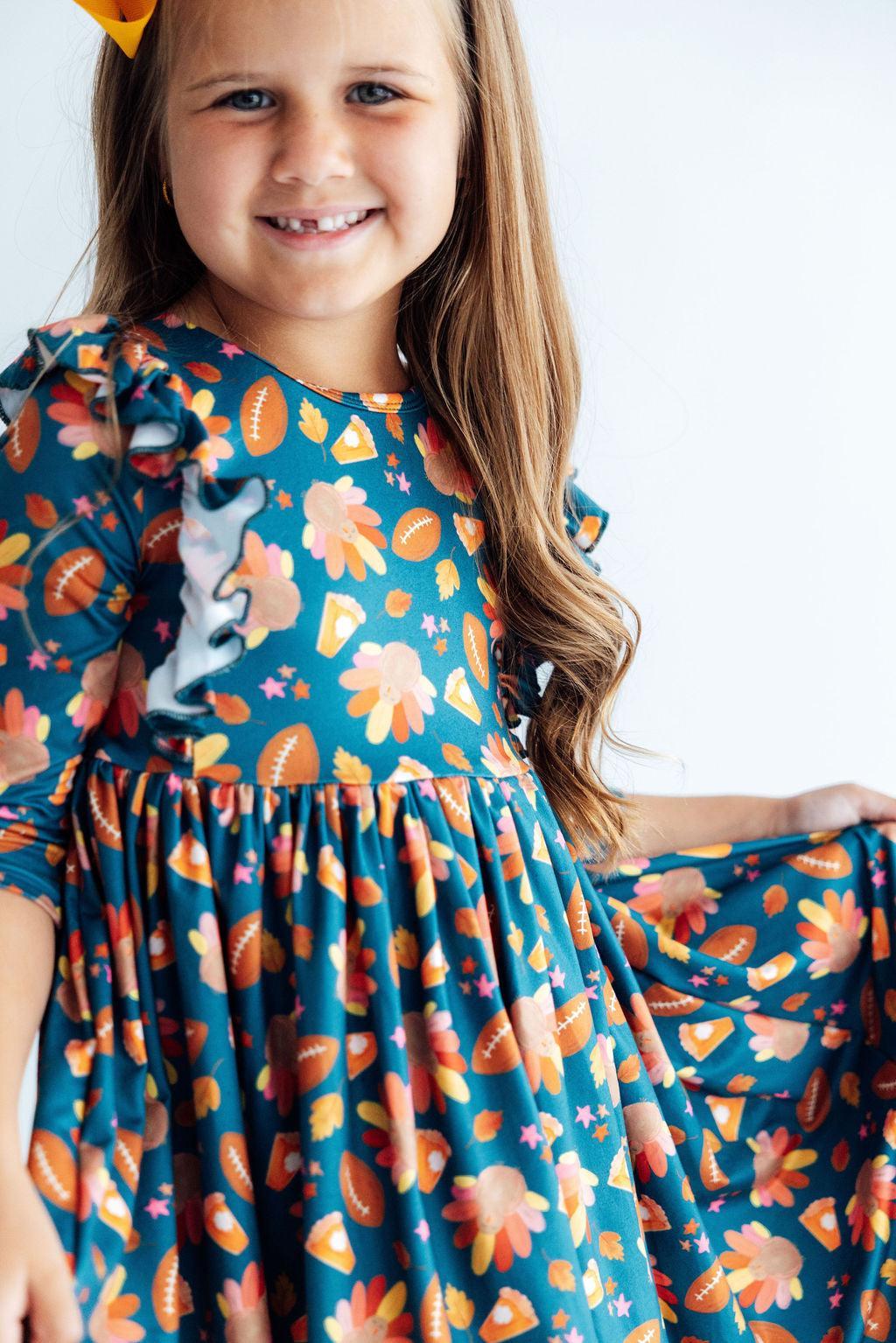 Gobble til You Wobble 3/4 Sleeve Ruffle Twirl Dress Mila & Rose ®