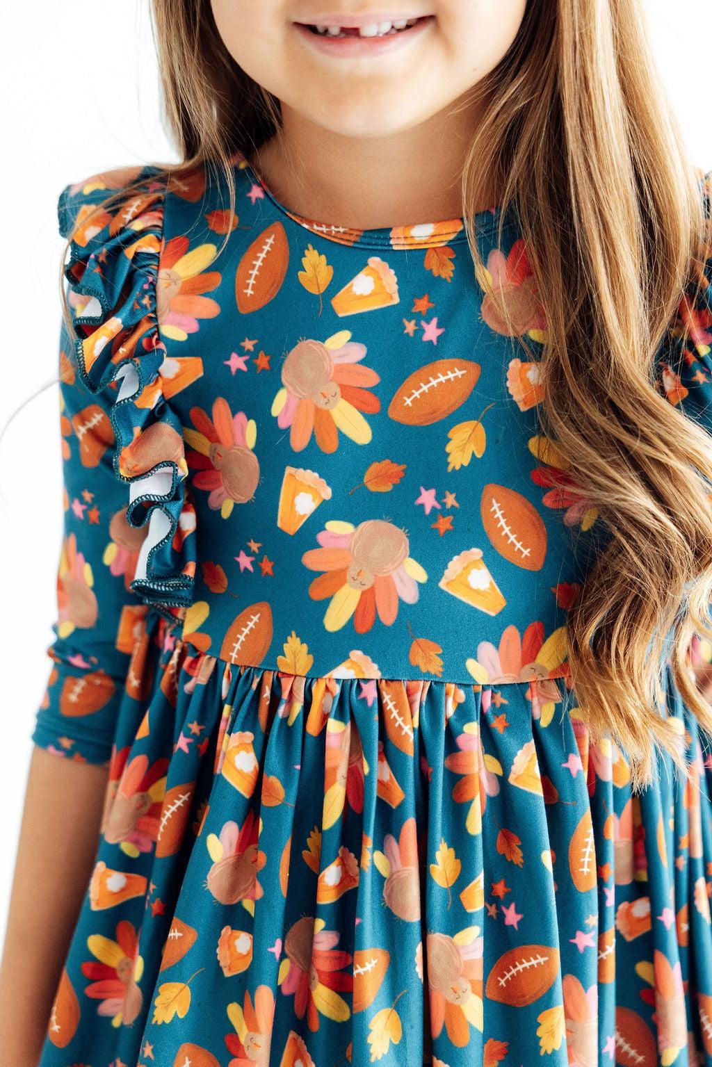 Gobble til You Wobble 3/4 Sleeve Ruffle Twirl Dress Mila & Rose ®