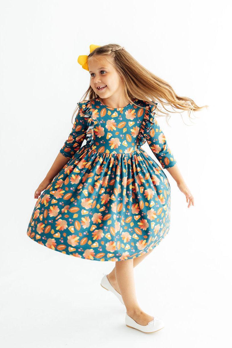 Gobble til You Wobble 3/4 Sleeve Ruffle Twirl Dress Mila & Rose ®
