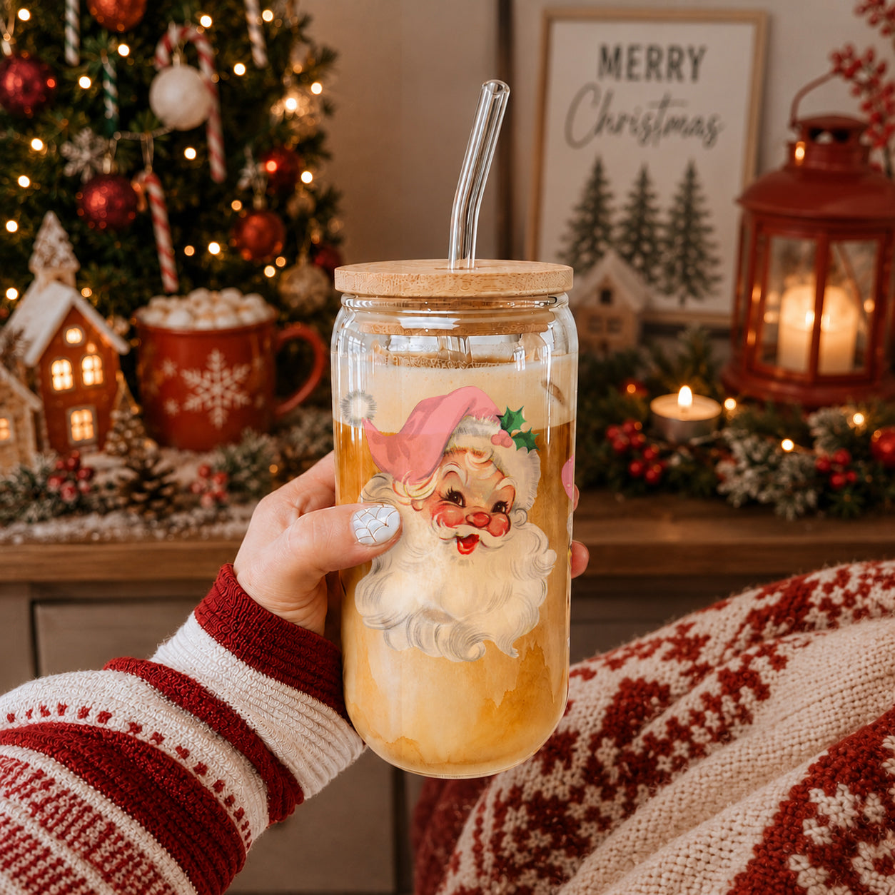 Vintage Pink Santa 17oz