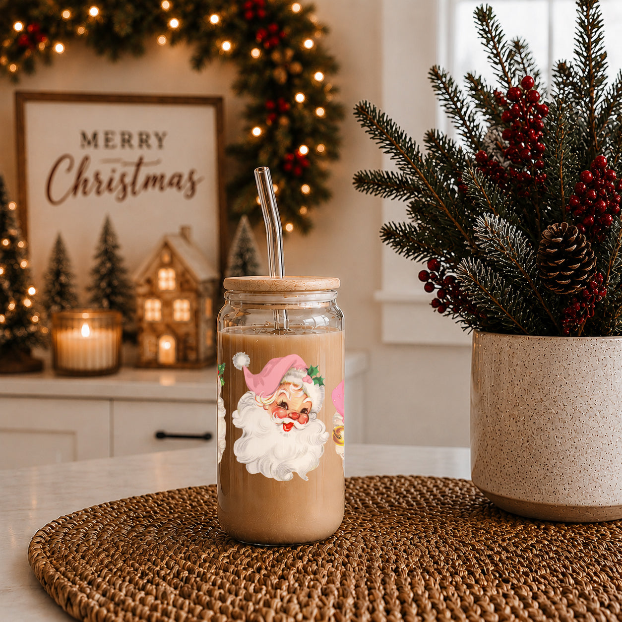 Vintage Pink Santa 17oz