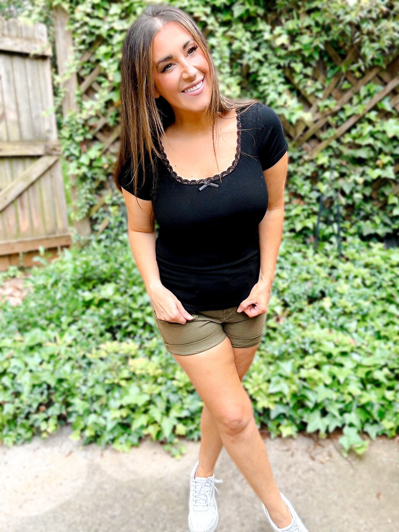 Lace Trim Forever Soft Ribbed Tee Girl Code Couture
