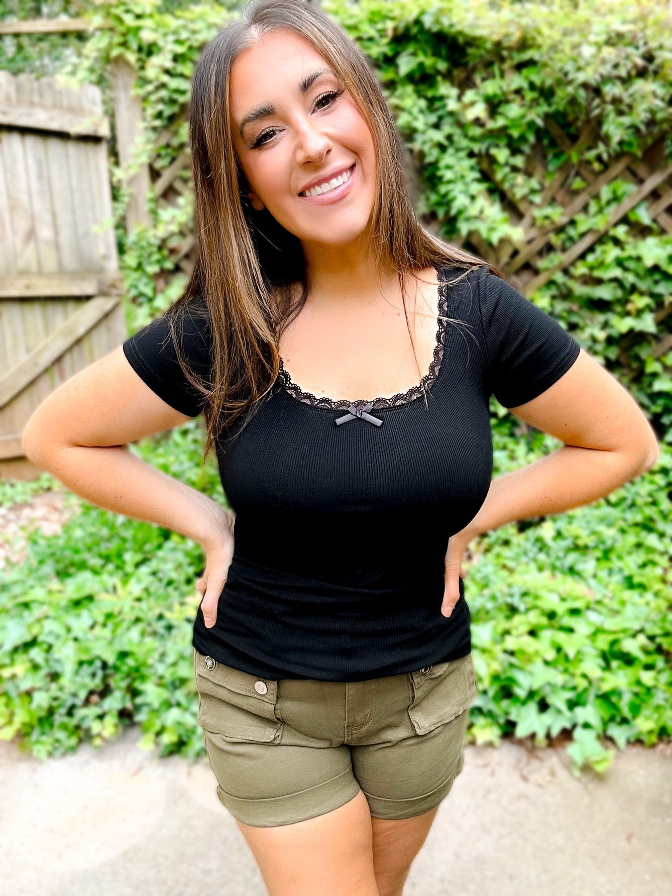 Lace Trim Forever Soft Ribbed Tee Girl Code Couture