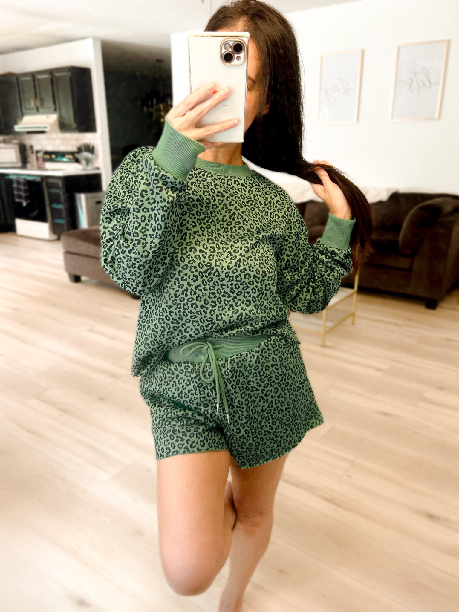Ribbed Leopard Print Two Piece Raw Hem Short Set Girl Code Couture