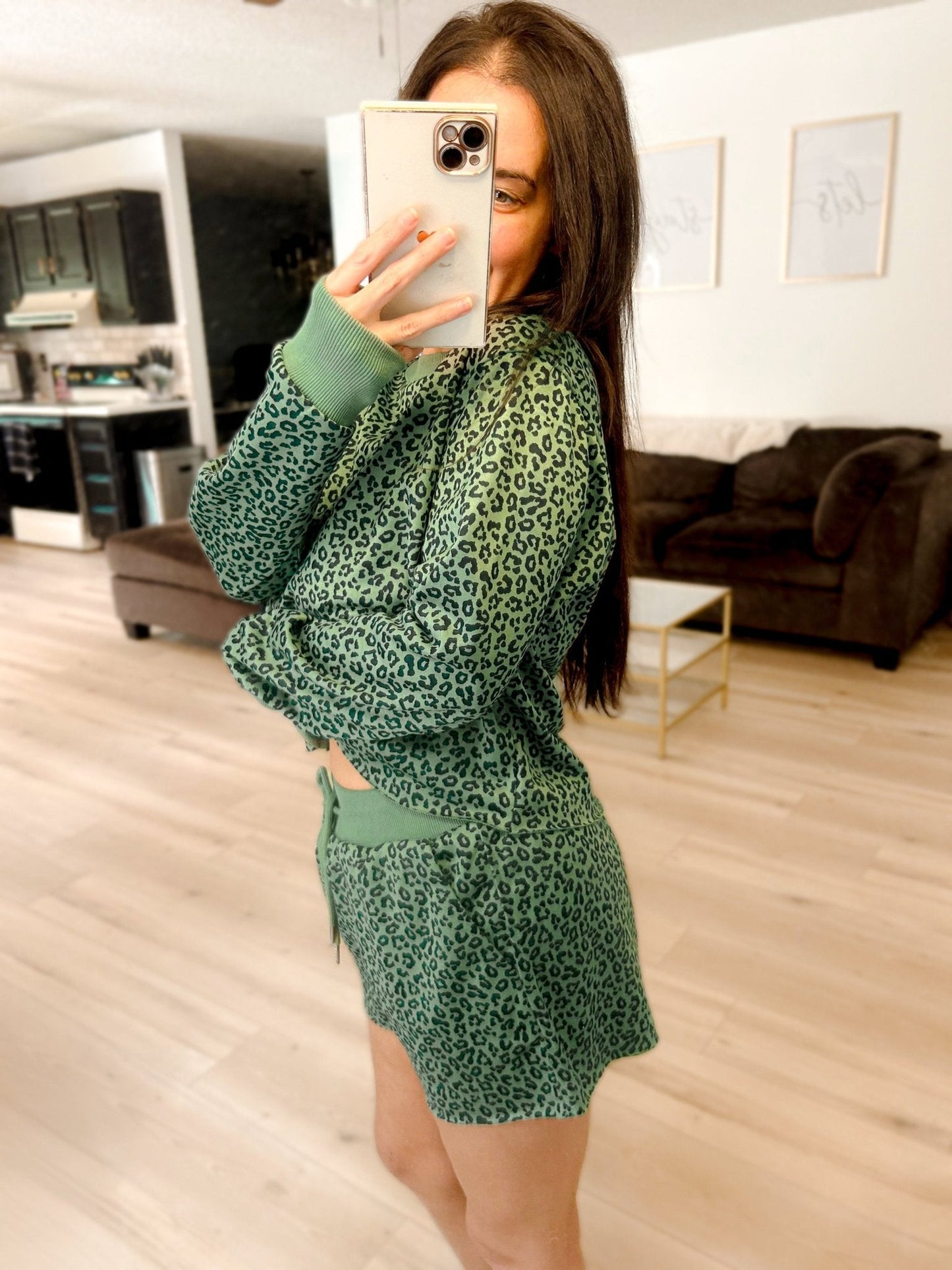 Ribbed Leopard Print Two Piece Raw Hem Short Set Girl Code Couture
