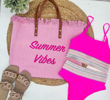 Load image into Gallery viewer, rts: Summer Vibes embroidered Knitted Canvas Tote-
