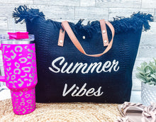 Load image into Gallery viewer, rts: Summer Vibes embroidered Knitted Canvas Tote-
