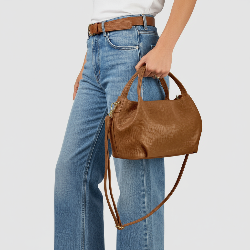 Italian Genuine Calf Leather Top-Handle Bag 322055