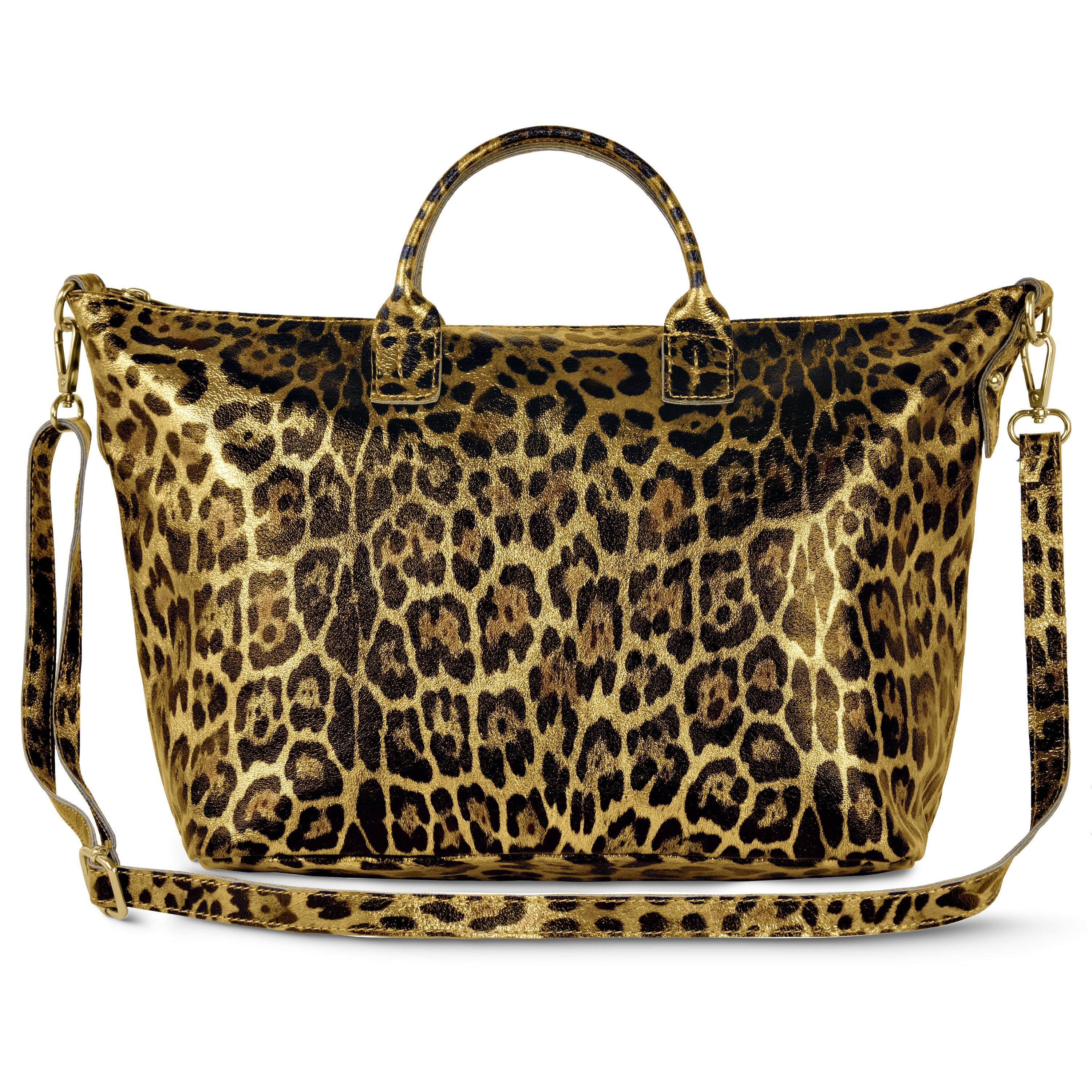 Leopard Metallic Suede Leather Top-Handle Bag