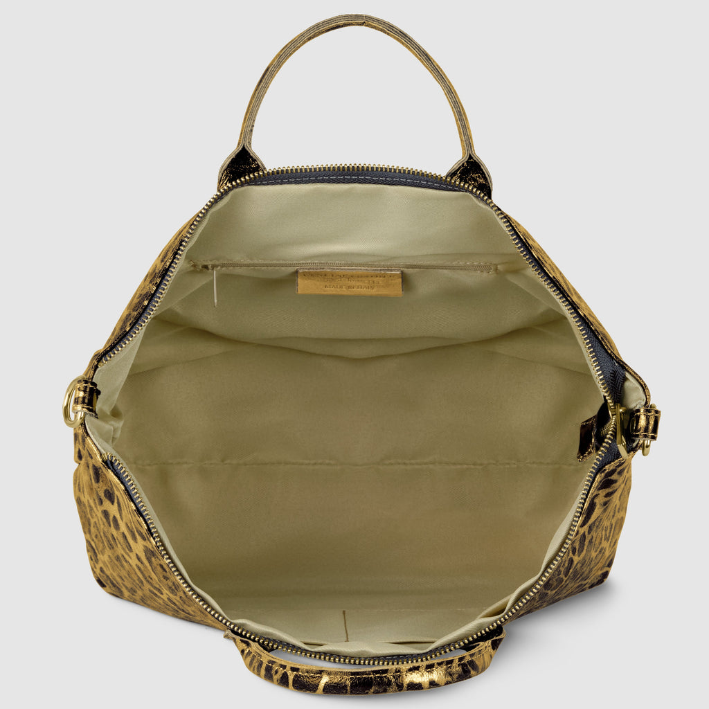 Leopard Metallic Suede Leather Top-Handle Bag