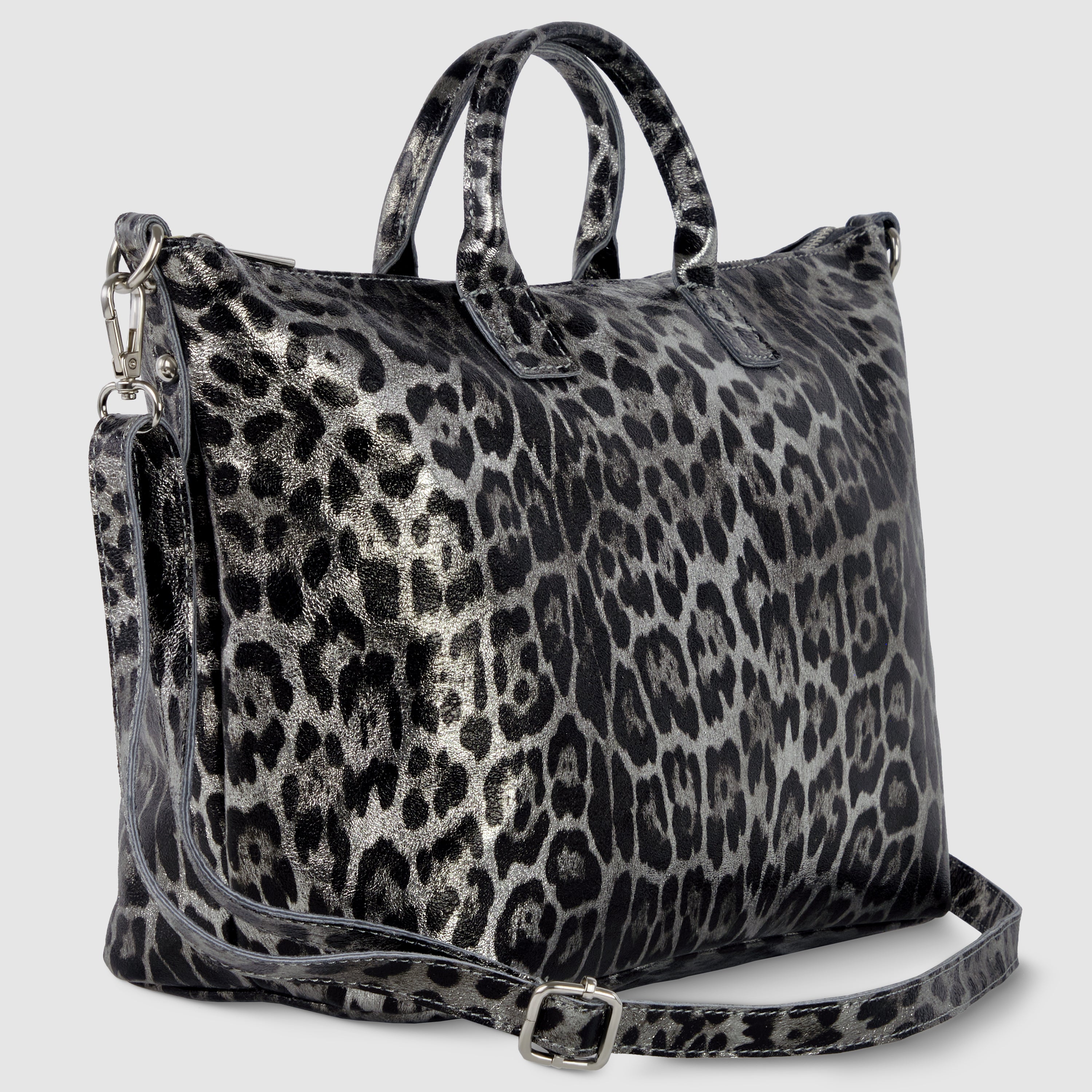 Leopard Metallic Suede Leather Top-Handle Bag