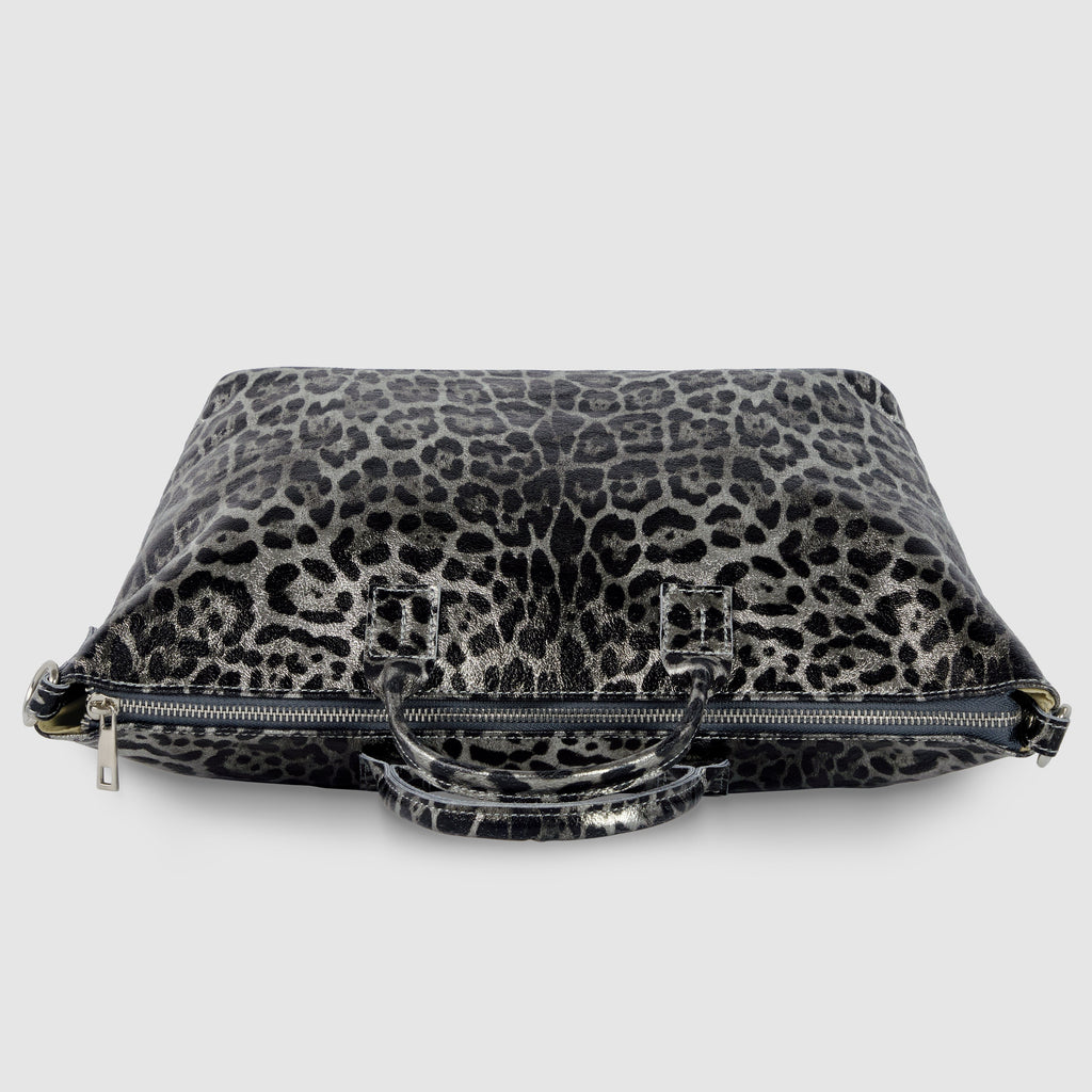 Leopard Metallic Suede Leather Top-Handle Bag
