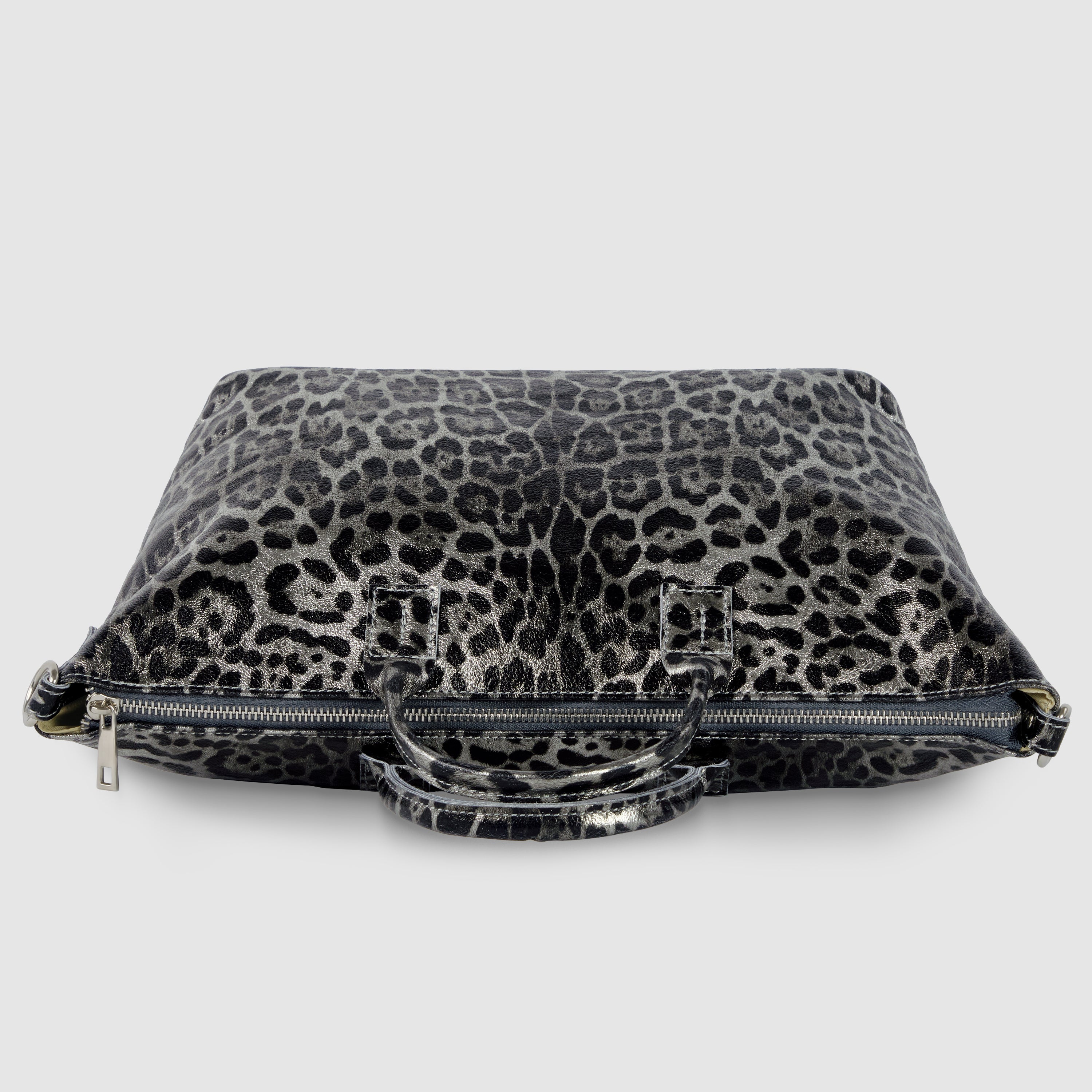 Leopard Metallic Suede Leather Top-Handle Bag