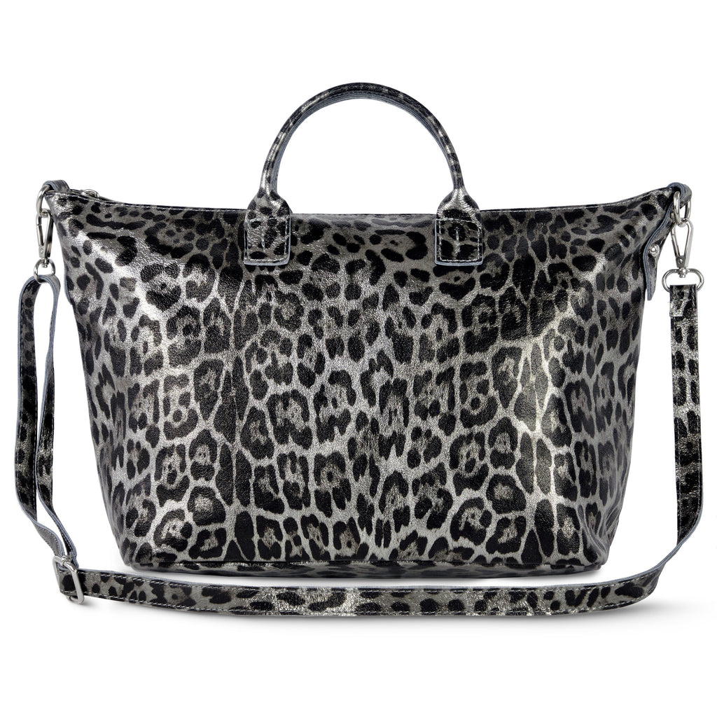 Leopard Metallic Suede Leather Top-Handle Bag