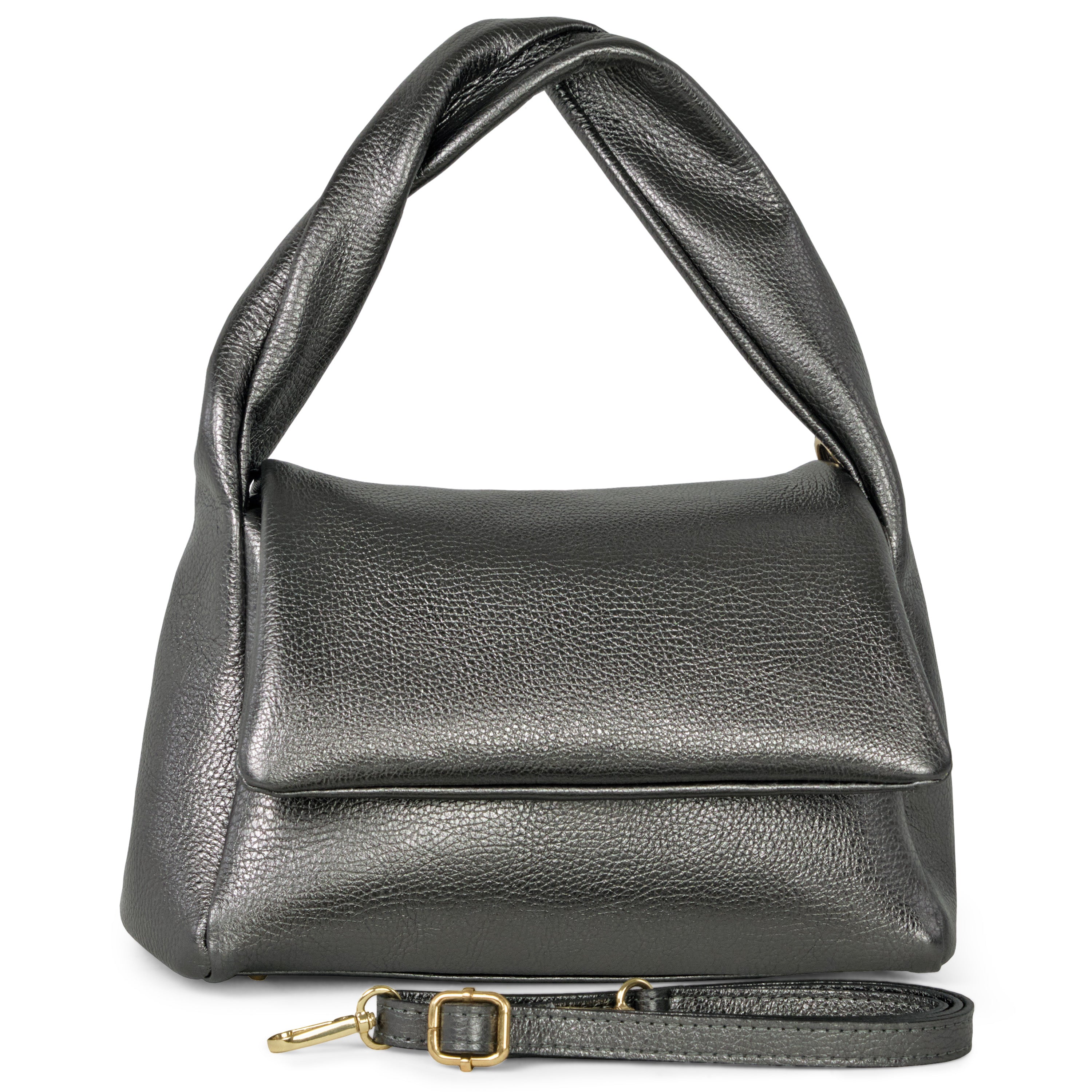 Metallic Calf Leather Top-Handle Bag