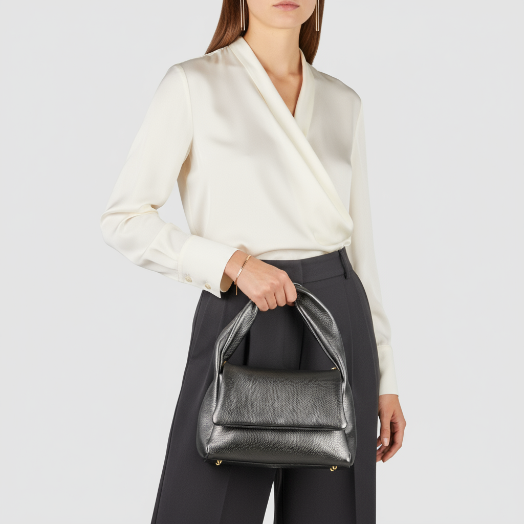 Metallic Calf Leather Top-Handle Bag