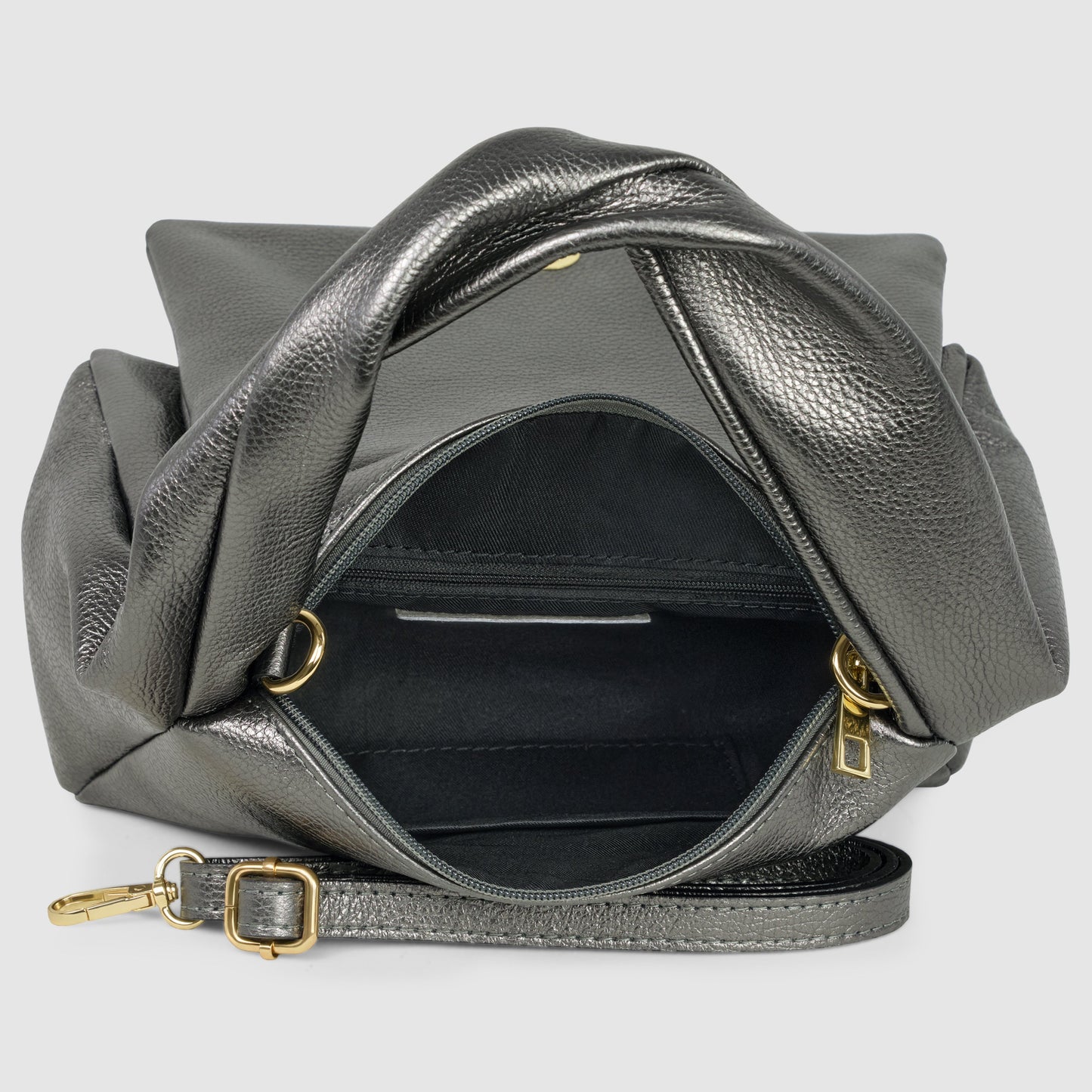 Italian Metallic Full-Grain Leather Top-Handle Bag | Trieste