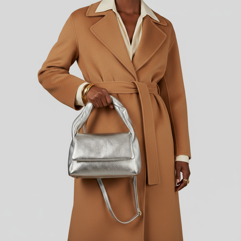 Metallic Calf Leather Top-Handle Bag