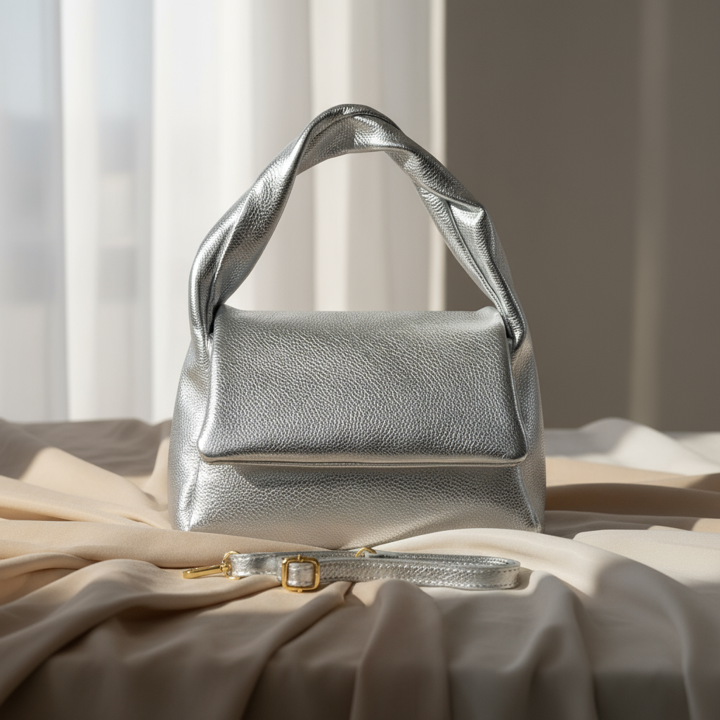 Italian Metallic Full-Grain Leather Top-Handle Bag | Trieste