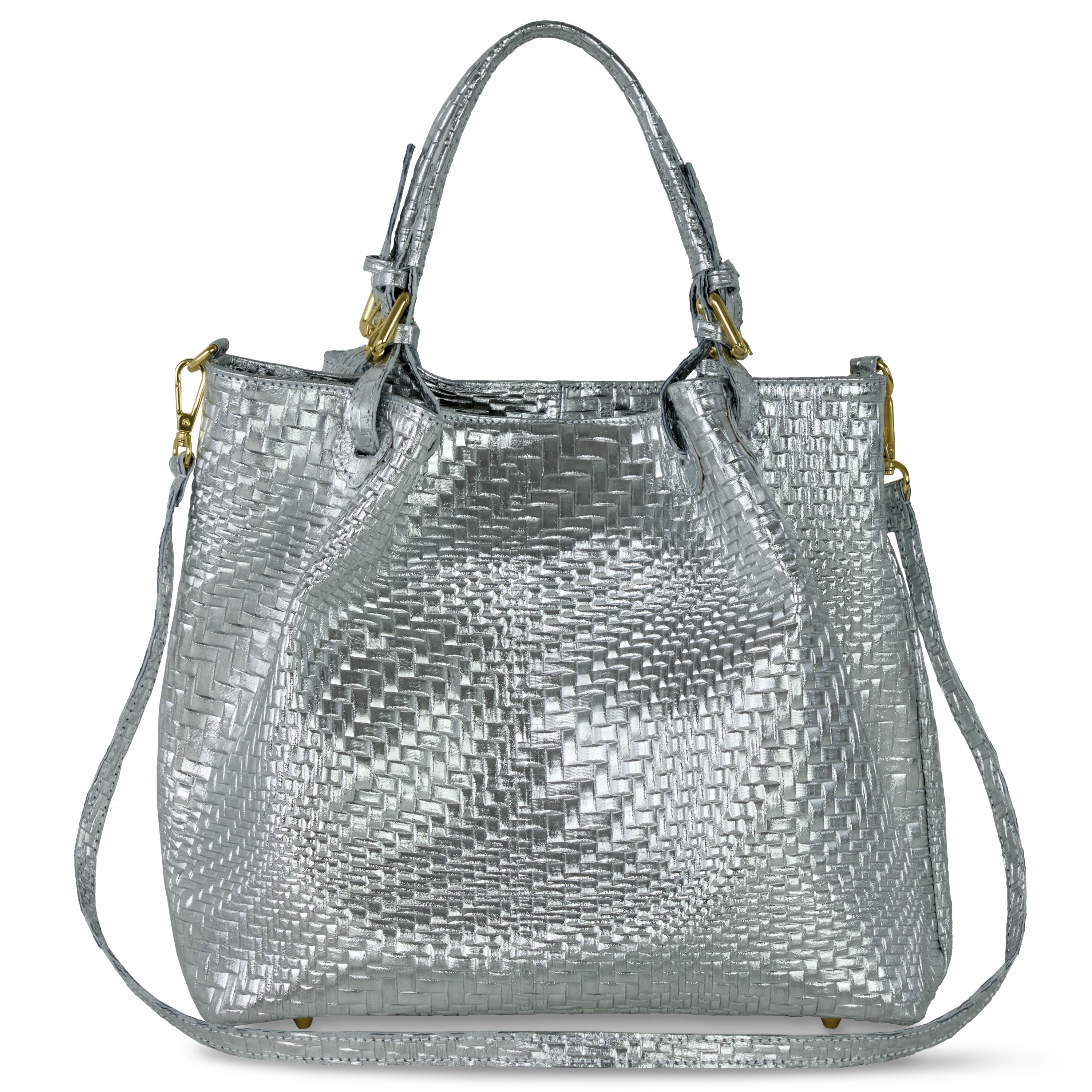 Grid Metallic Suede Leather Top-Handle Bag