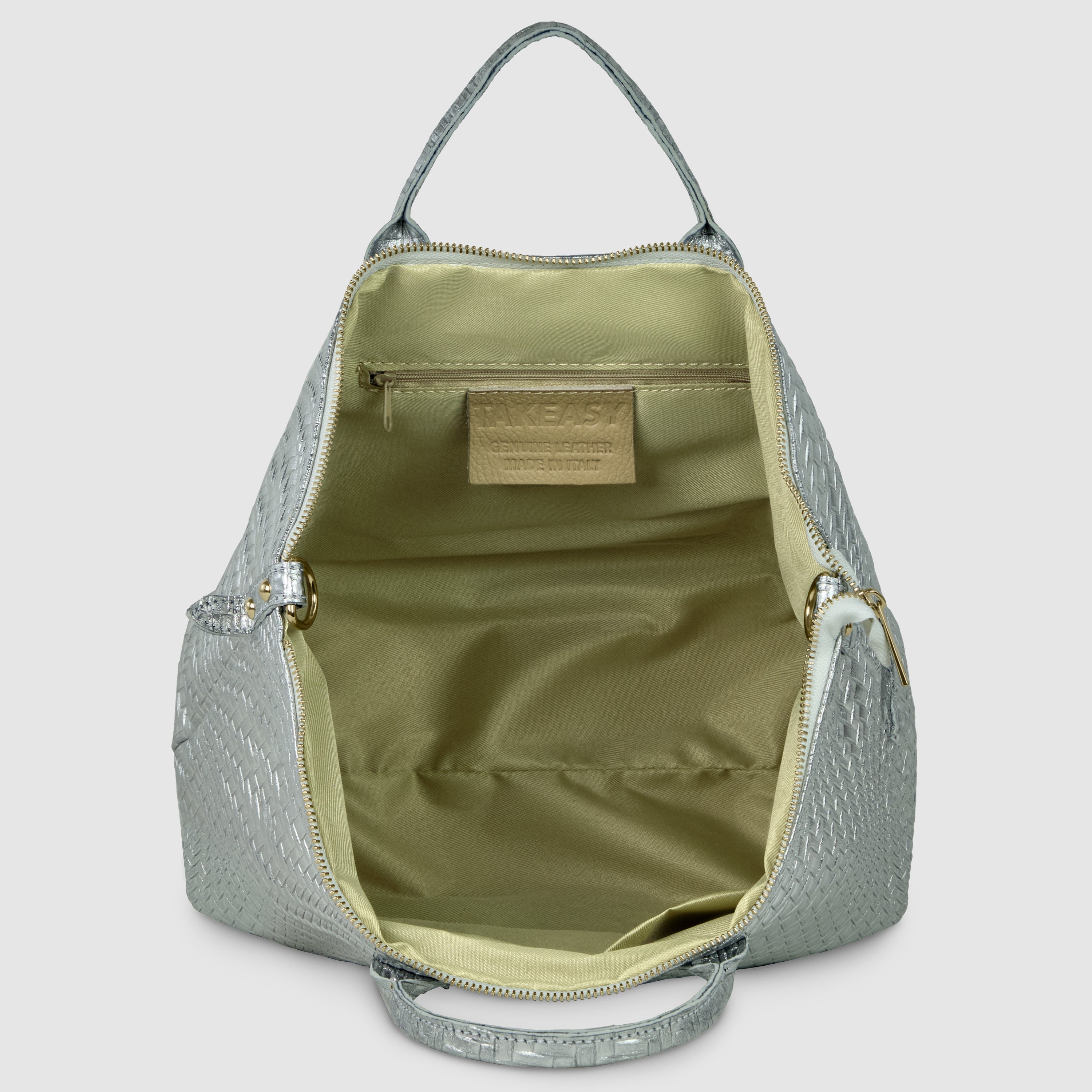 Grid Metallic Suede Leather Top-Handle Bag