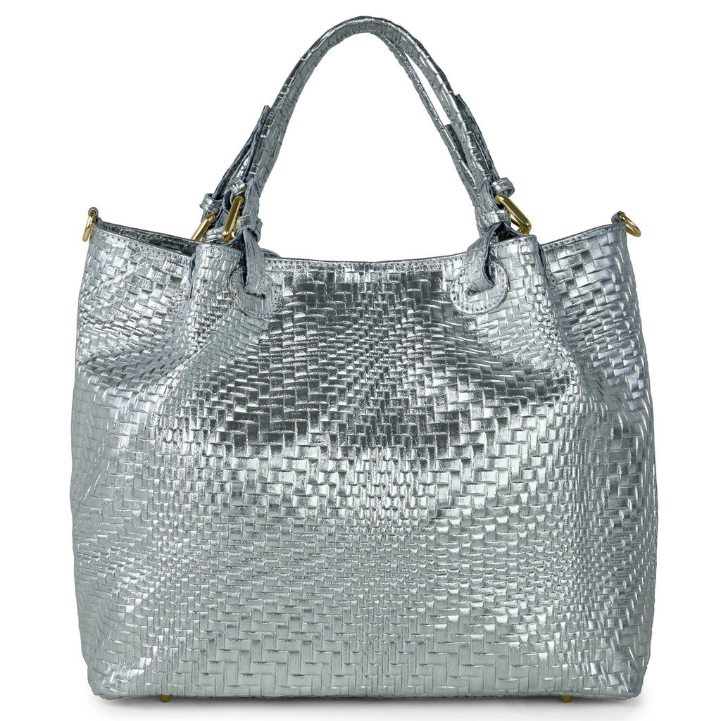 Grid Metallic Suede Leather Top-Handle Bag