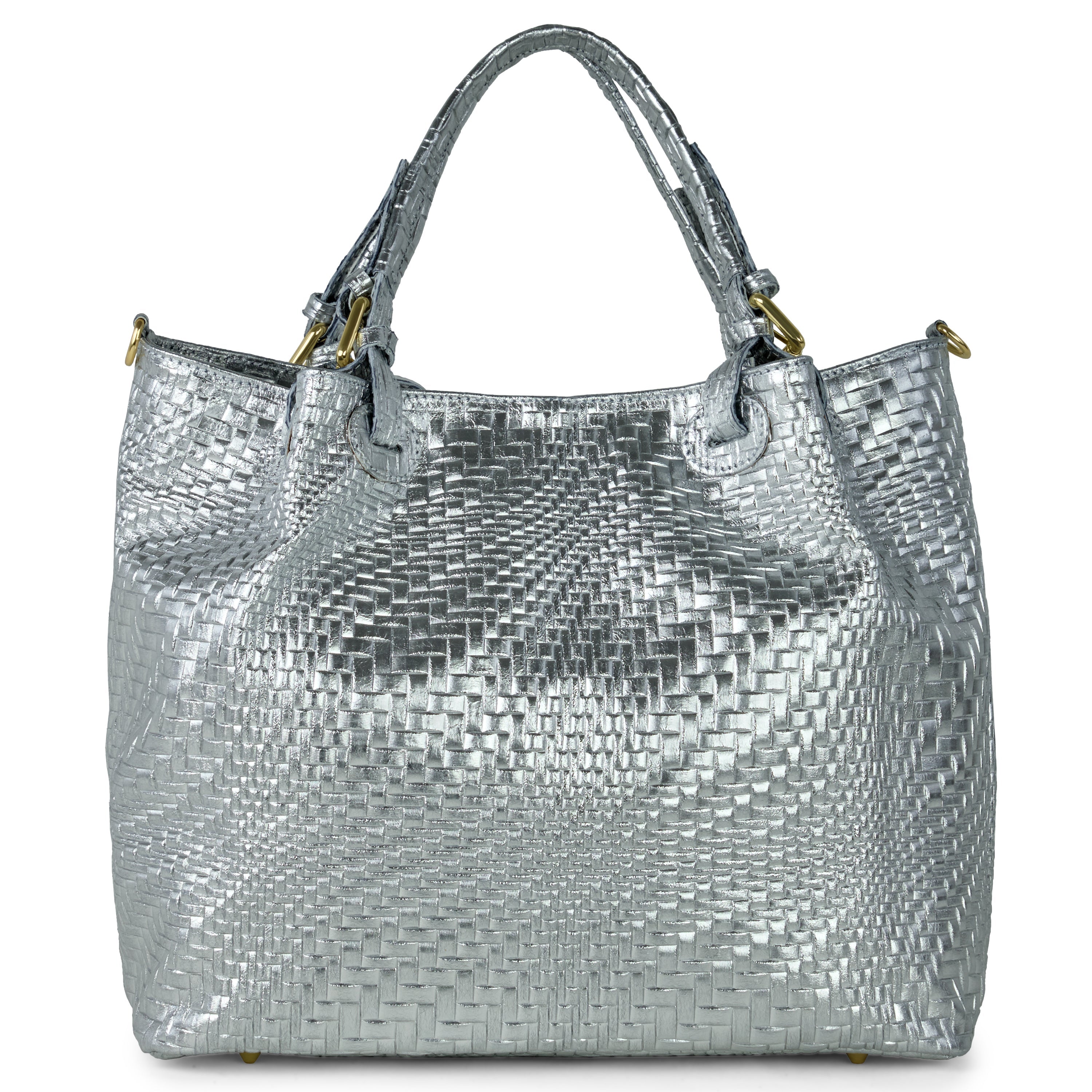 Grid Metallic Suede Leather Top-Handle Bag