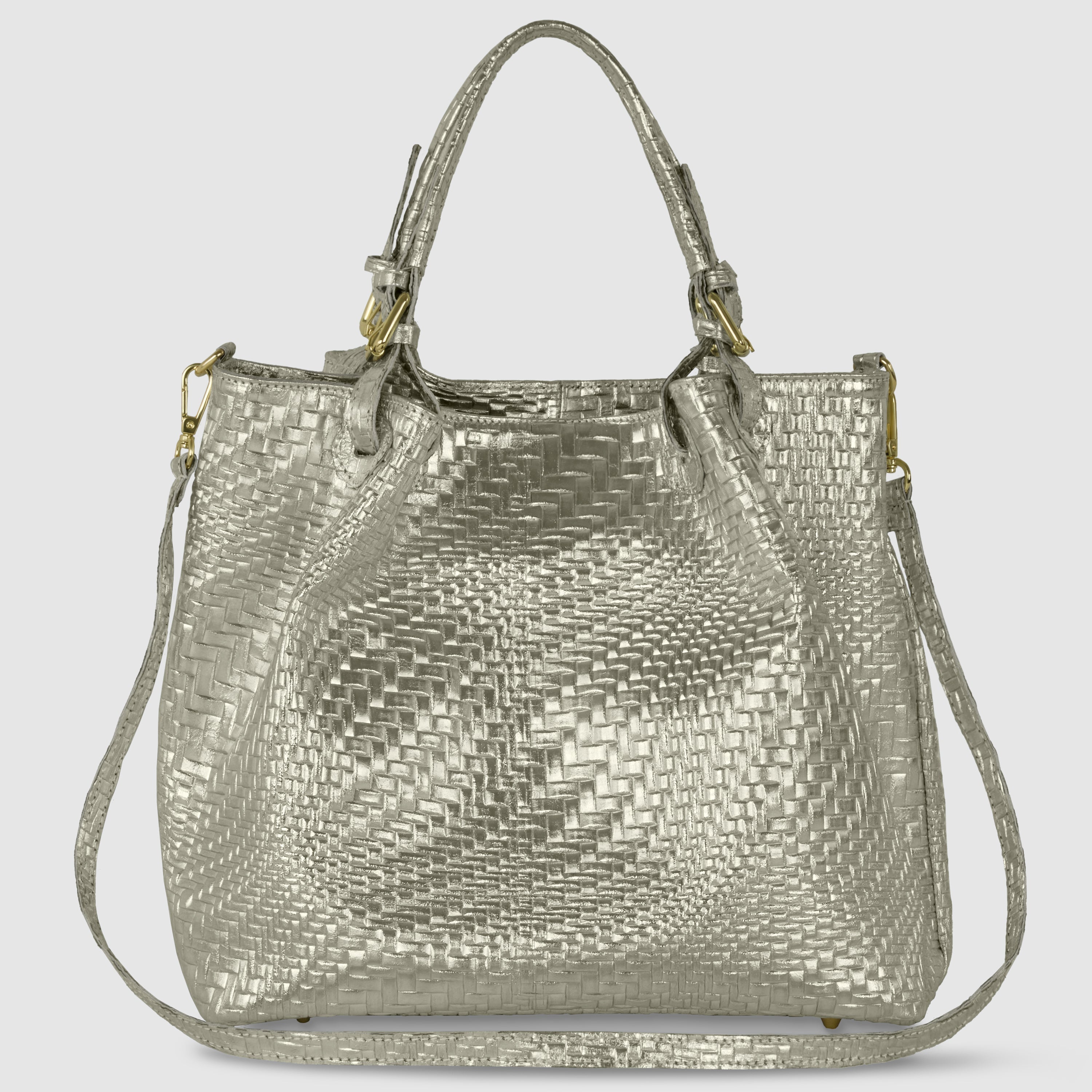 Grid Metallic Suede Leather Top-Handle Bag
