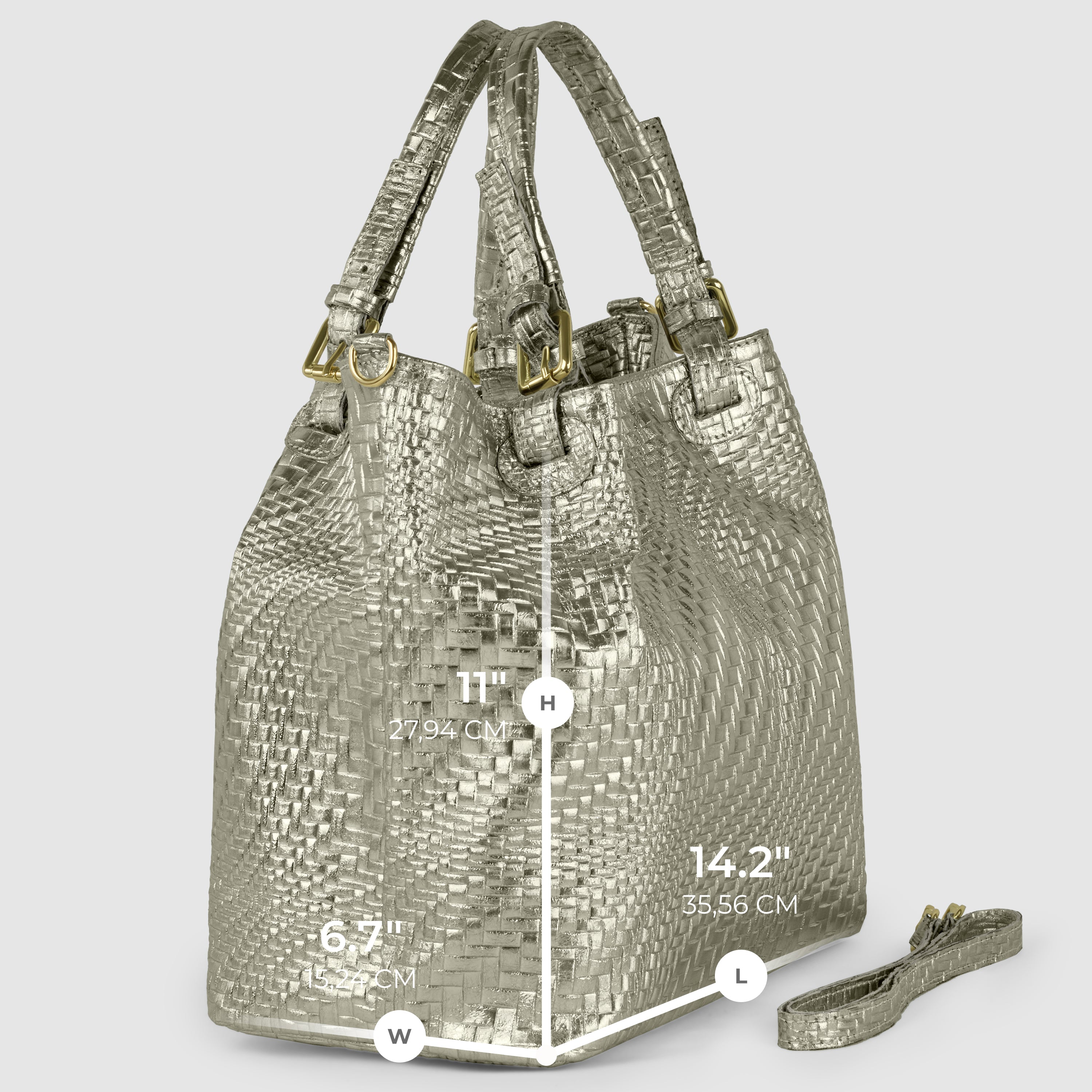 Grid Metallic Suede Leather Top-Handle Bag